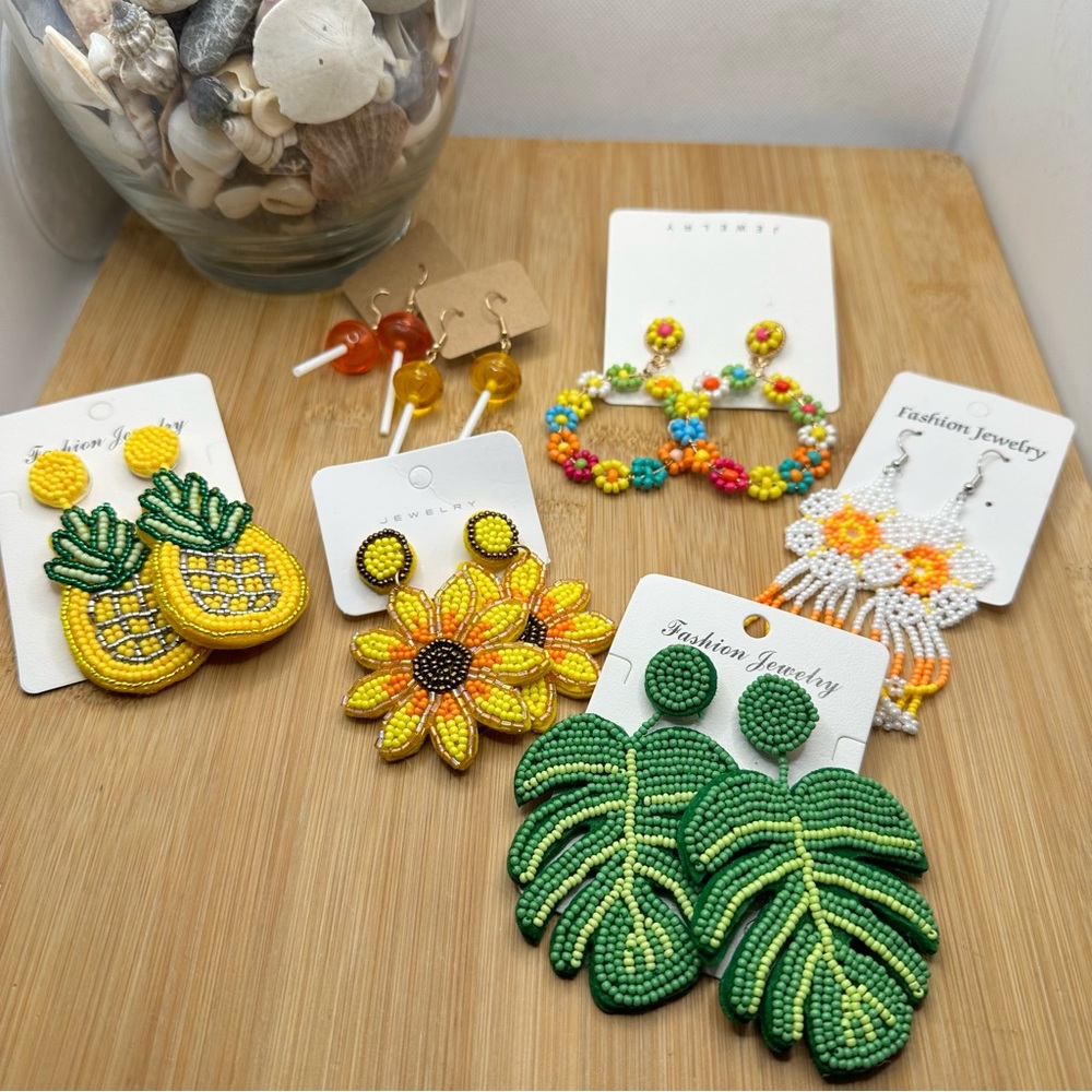 NWT Lot Bundle set pierced earrings summer/vacation vibes pineapple flowers